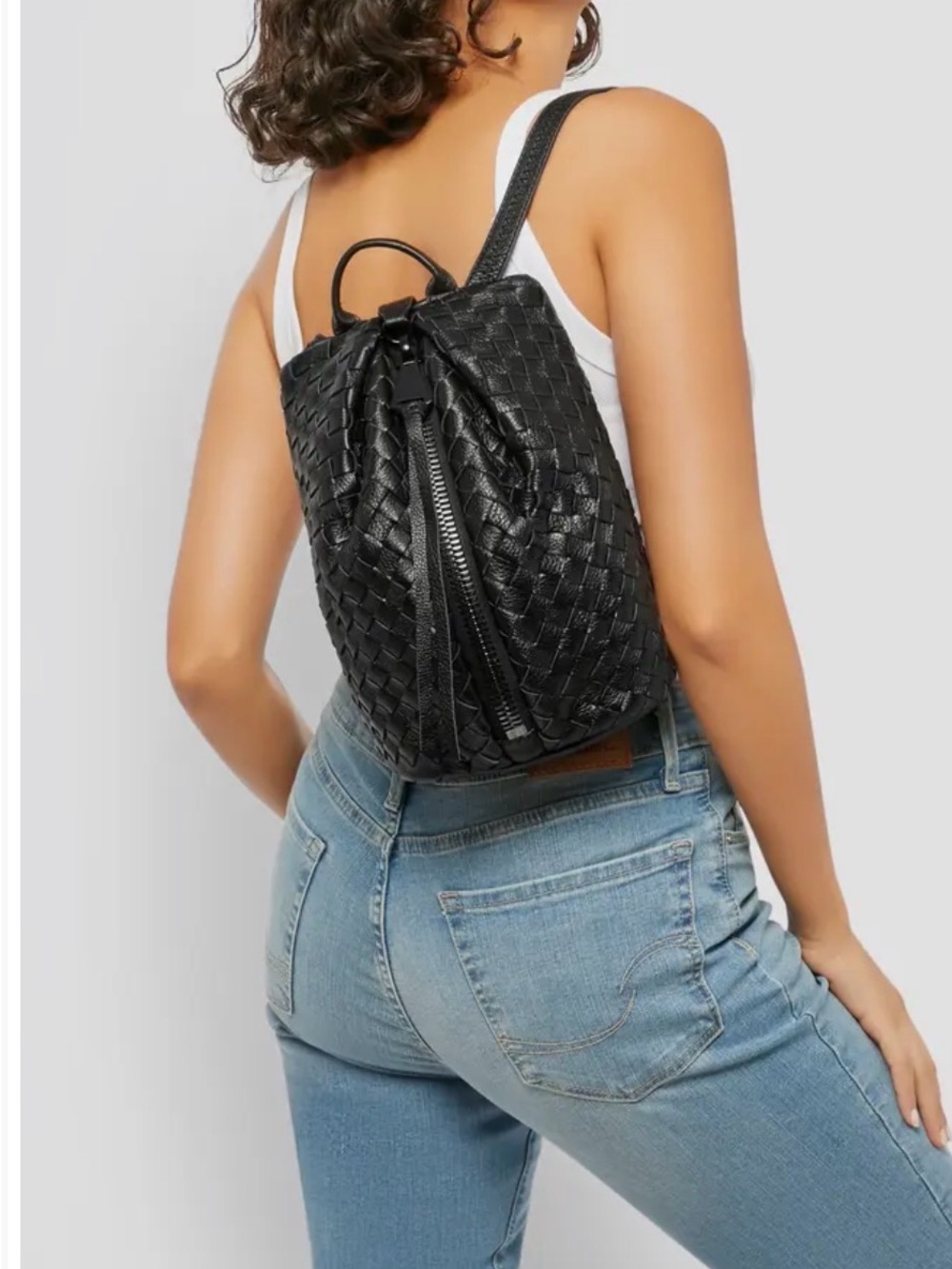 New Aimee Kestenberg Black woven Leather Large Tamitha gold zipper purse-bag